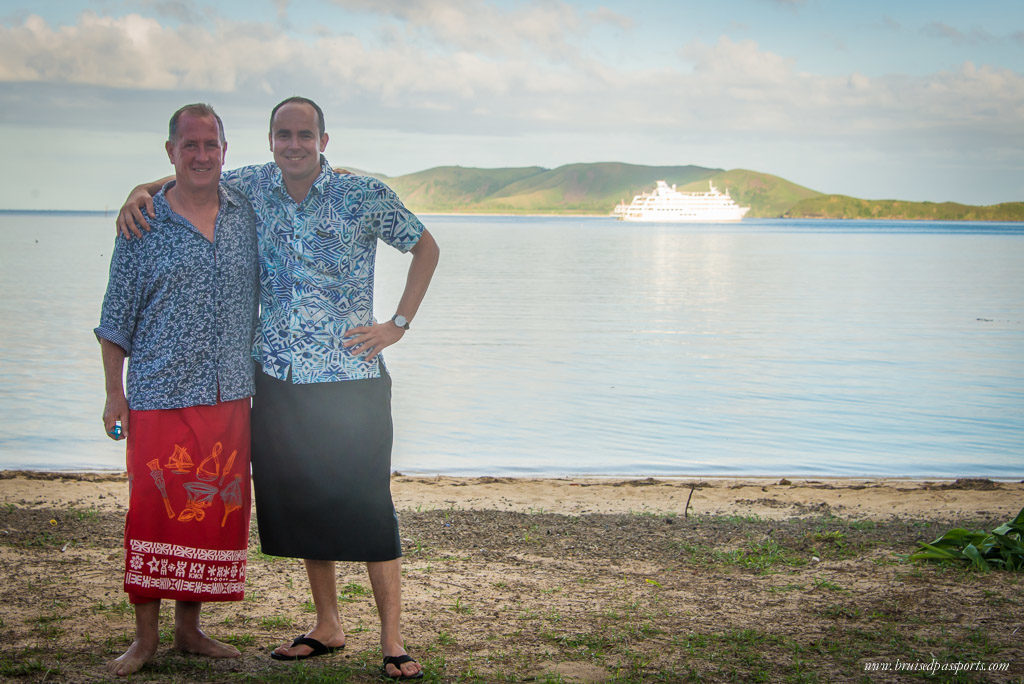 The ship's Captain Simon in a sarong, the national dress of Fiji - we love the laid-back rhythm of life in Fiji 