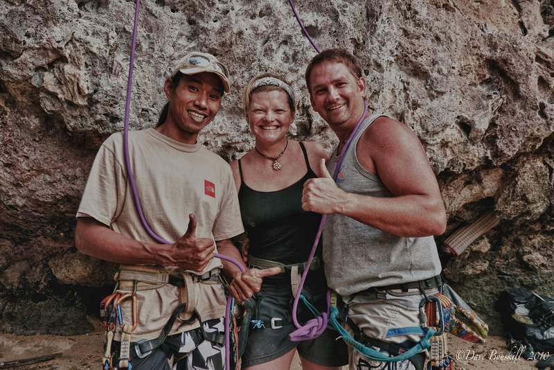 Dave and Deb rock climbing in Railay