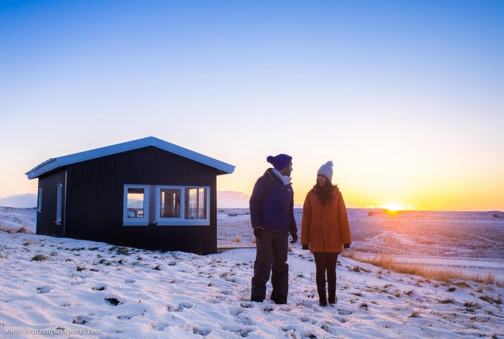 couple on winter road trip in Iceland