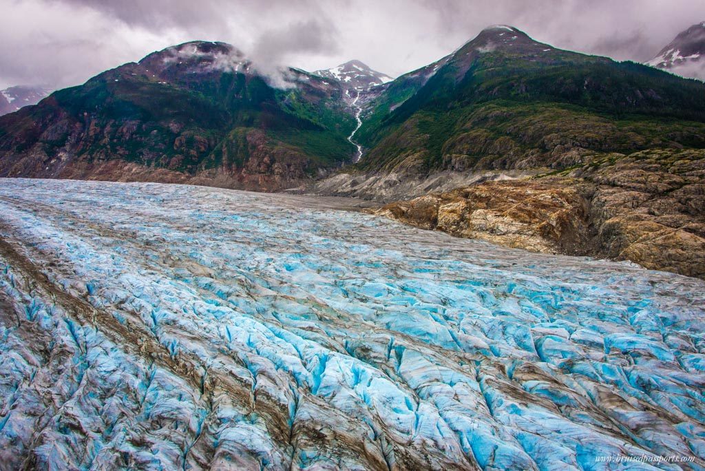 View from a helicopter ride over a glacier in Alaska