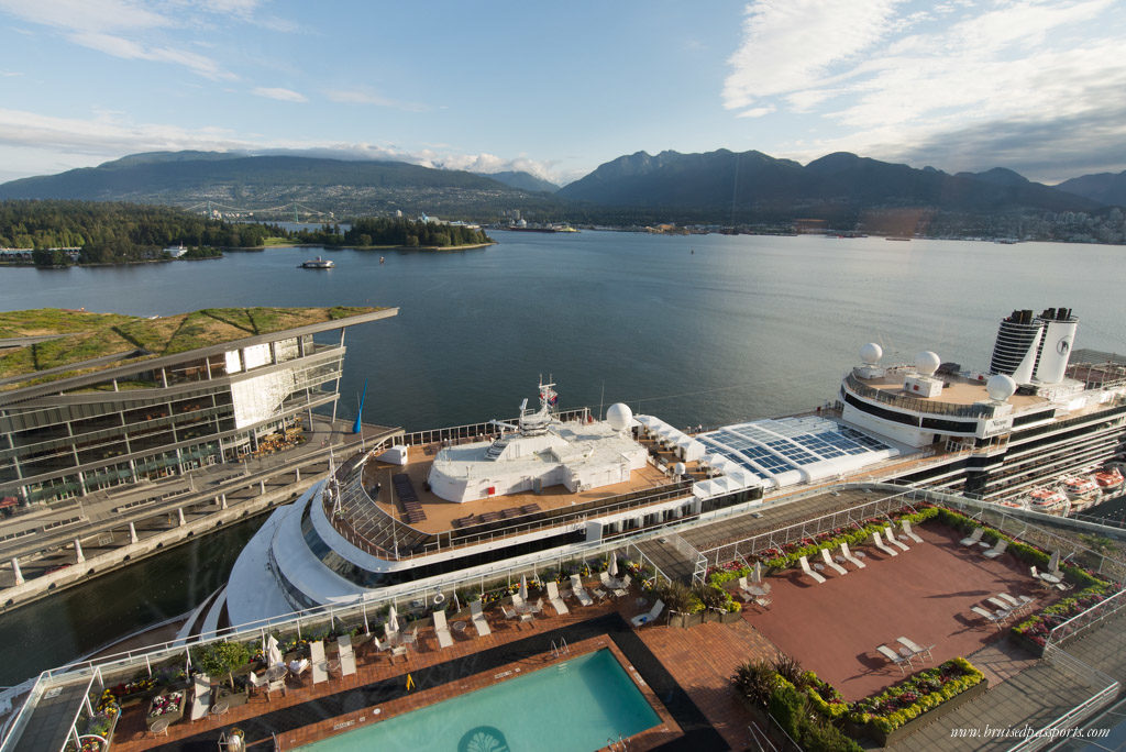 Holland America's Niew Amsterdam from our room at Pan Pacific Vancouver