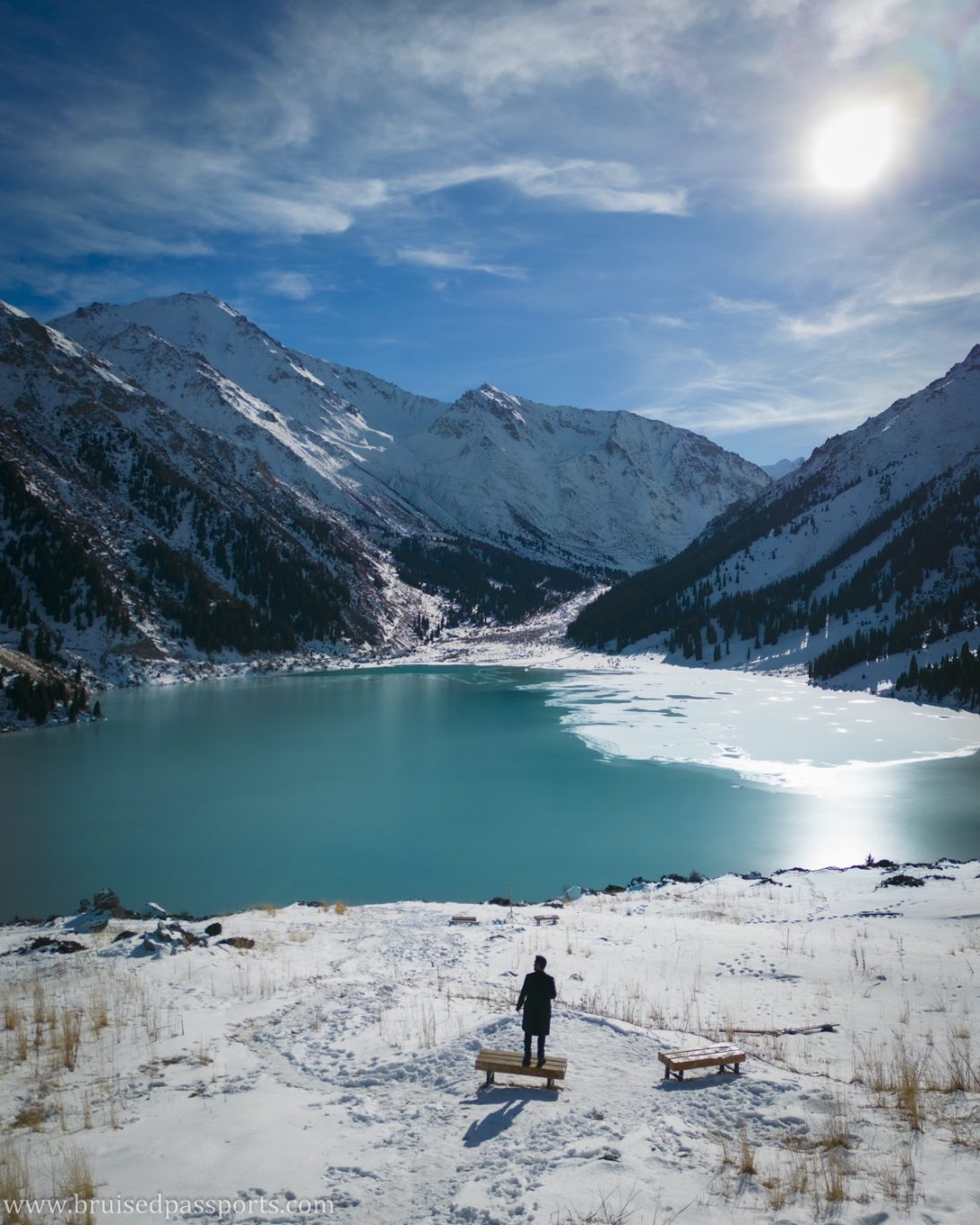 man at big almaty lake in Kazakhstan