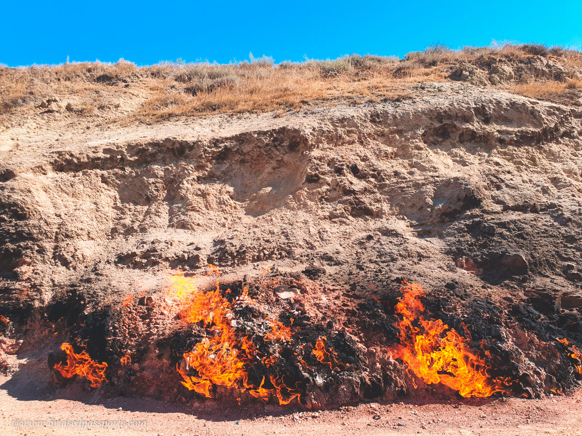 constant fire burning at religious site Yanardag in Baku