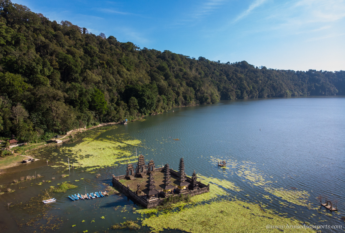 Drone shot of Tamblingan temple in the north of bali