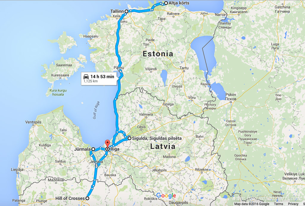 Map for road trip in Baltic countries