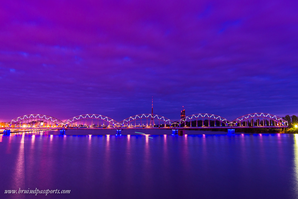 Riga bridge at night