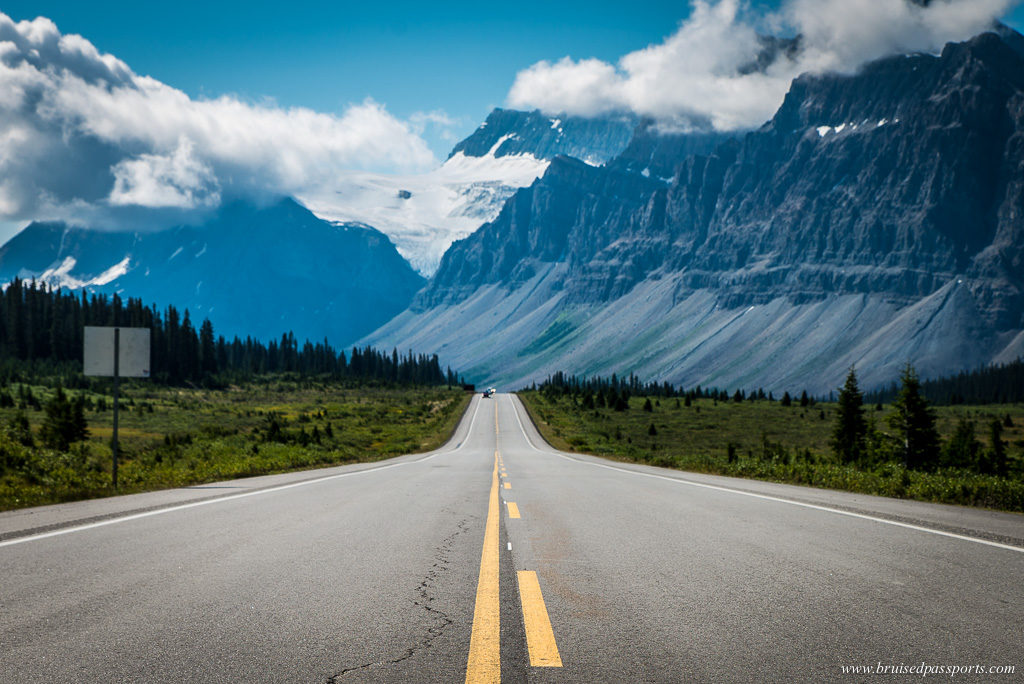 Driving on Icefield Parkway in Canada