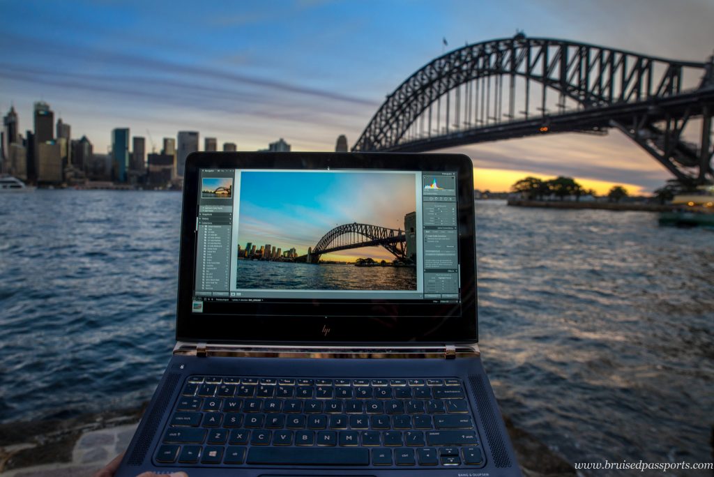 Laptop at sunset in Sydney Australia