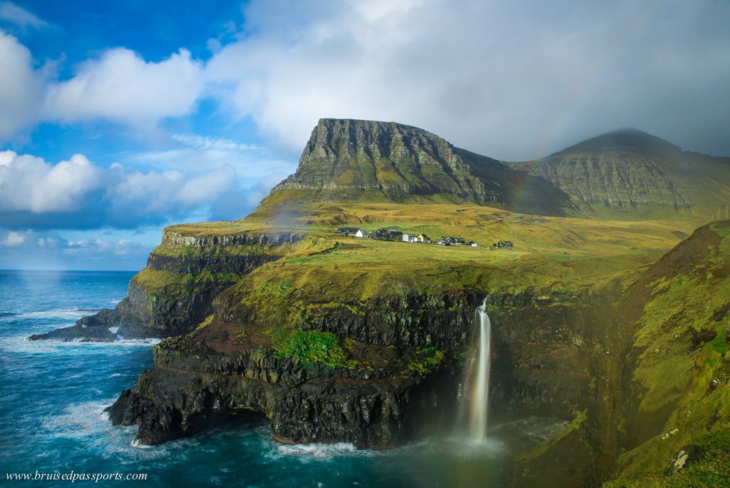 Gásadalur village with waterfall in Faroe Islands