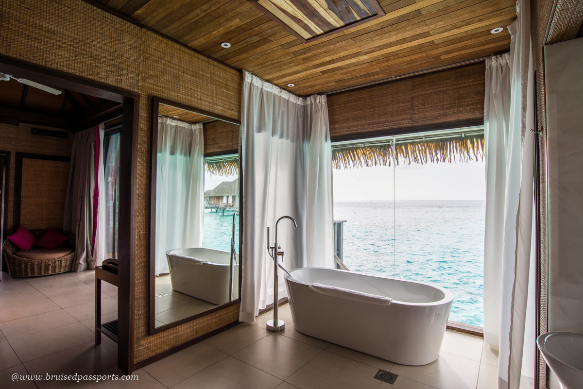 bathtub in over water villa at club med kani maldives