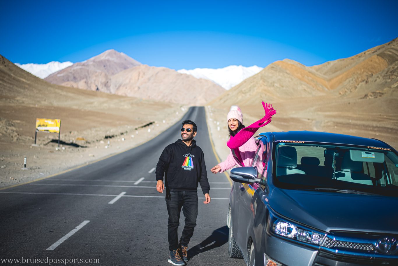 couple at magnetic hill near leh ladakh