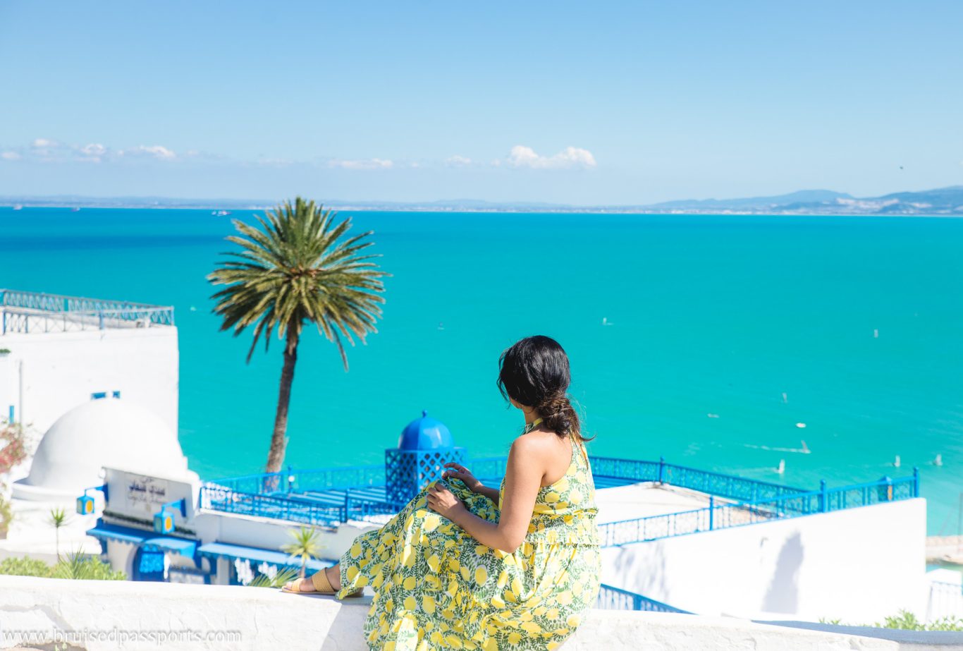 girl at cafe in Sidi Bou Said in Tunisia