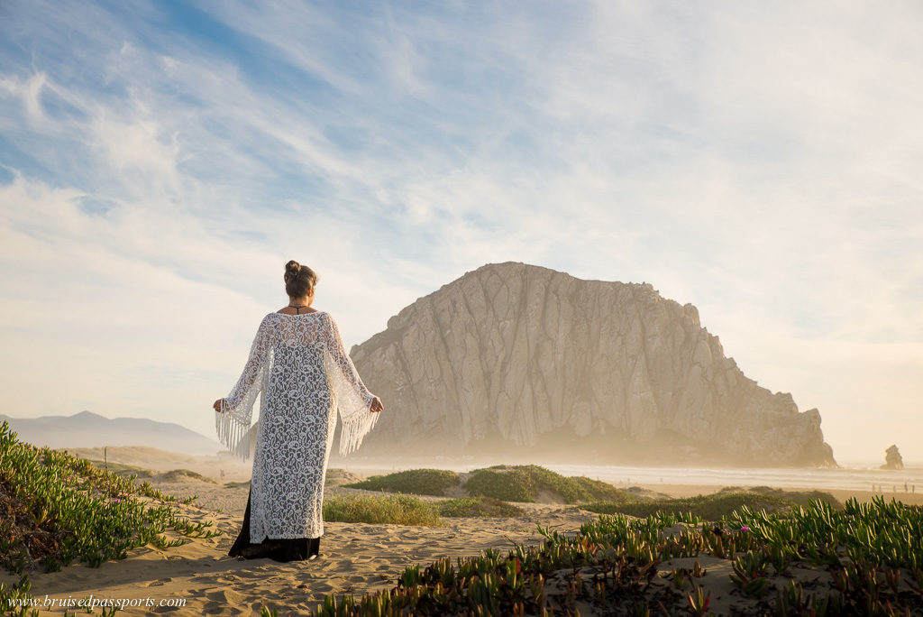 Girl at Morro Rock beach at Morro bay California