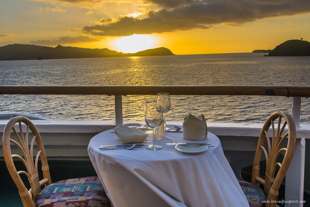 A romantic dinner overlooking one of Fiji's legendary sunsets on board Captain Cook Cruises