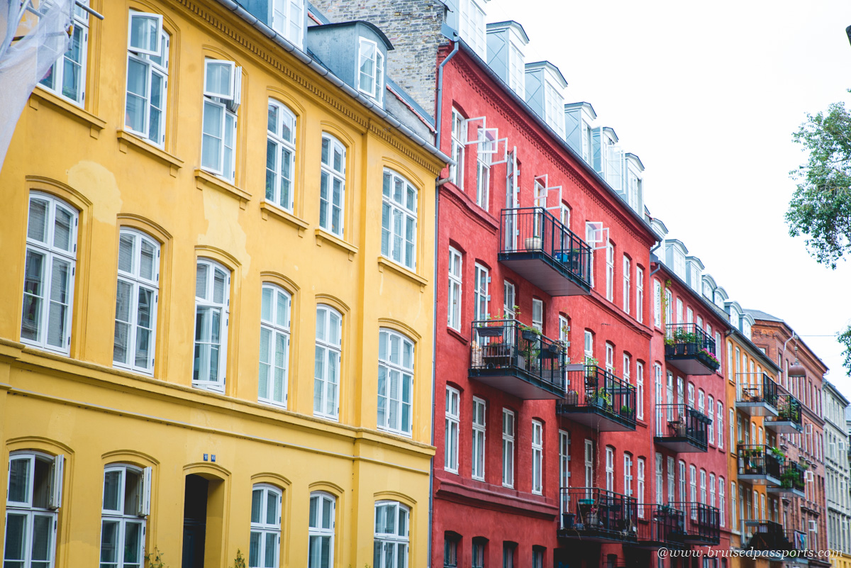 colourful houses in the street of Sankt Hans Gade in Copenhagen