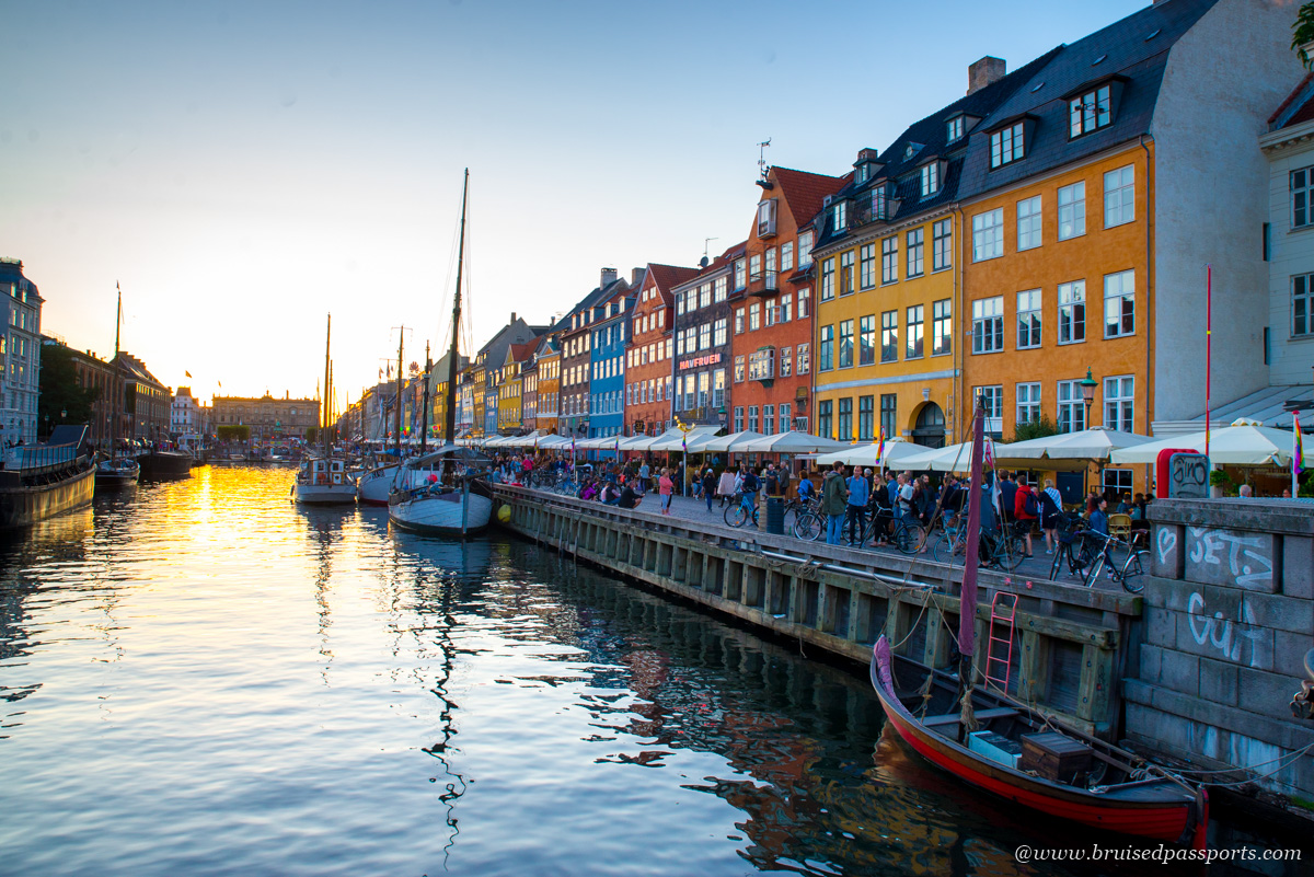 Nyhavn area in Copenhagen at sunset