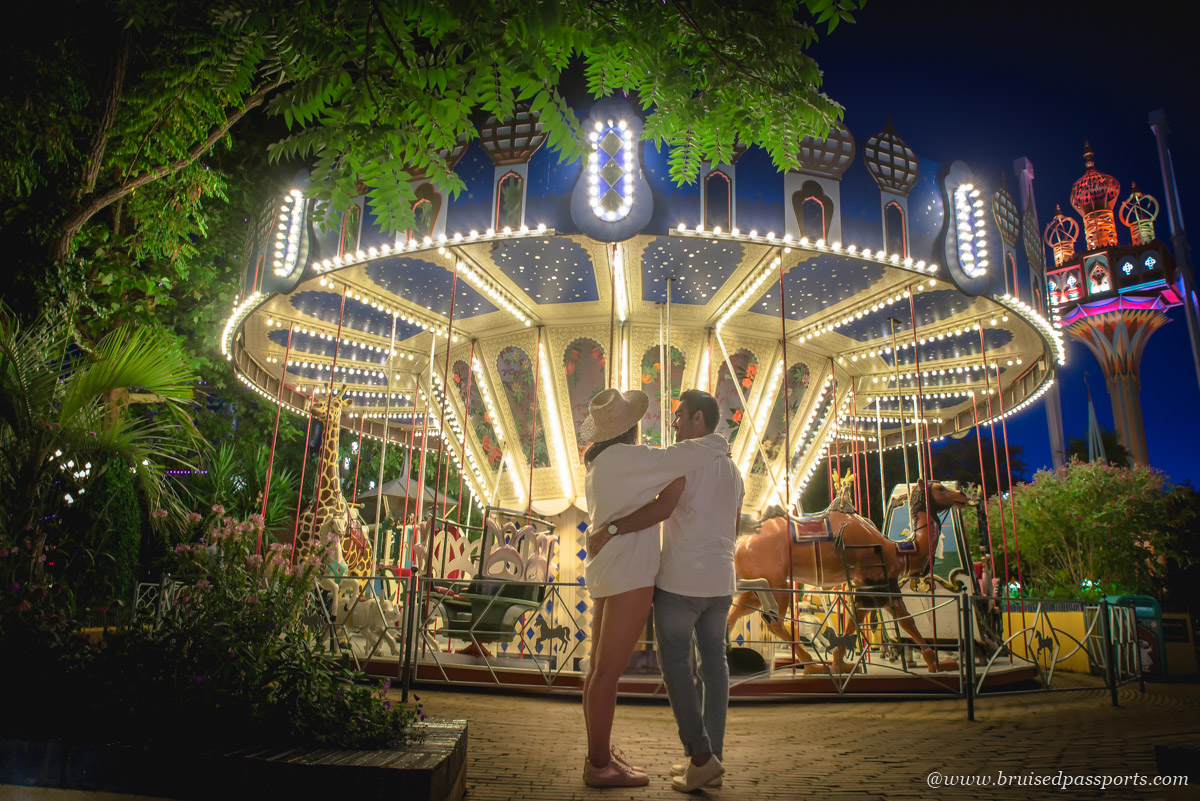 Couple at Tivoli gardens in Copenhagen Denmark