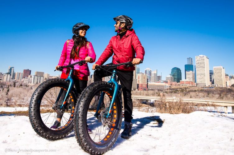 couple on a fat bike tour in Edmonton