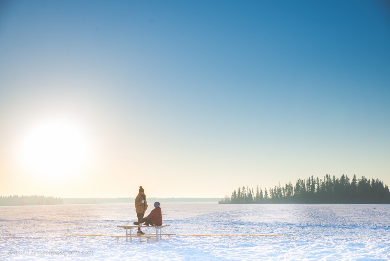 Couple enjoying coffee at Elk Island National Park