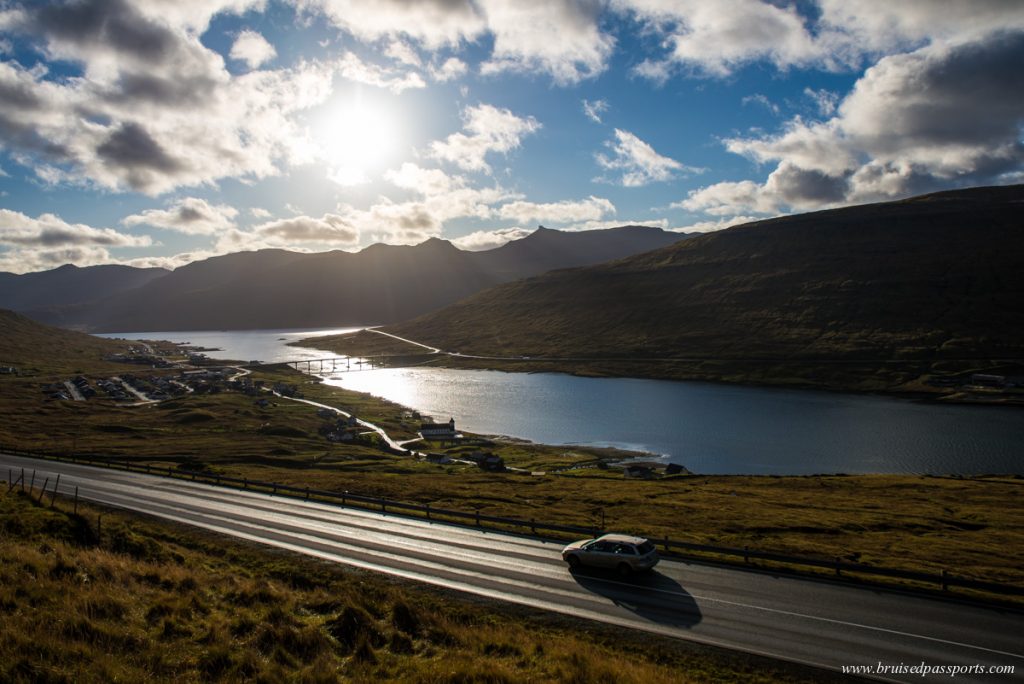 Car on a road in Faroe Islands