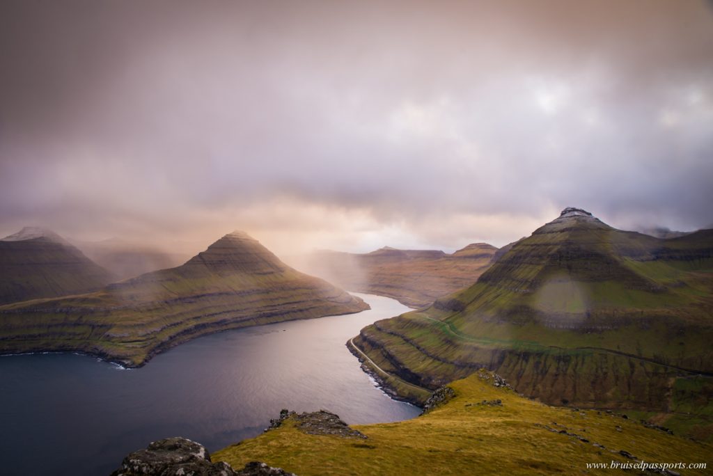 View of fjords from Funningur Hike in Faroe Islands