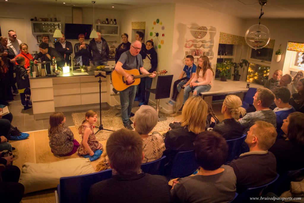 People gathered to watch musicians play at Hoyma Music Festival in Faroe Islands