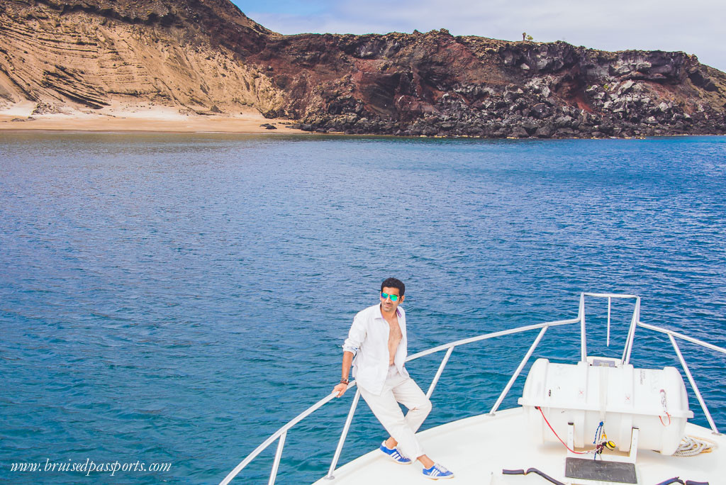 Yacht at Bartolomé island Galapagos