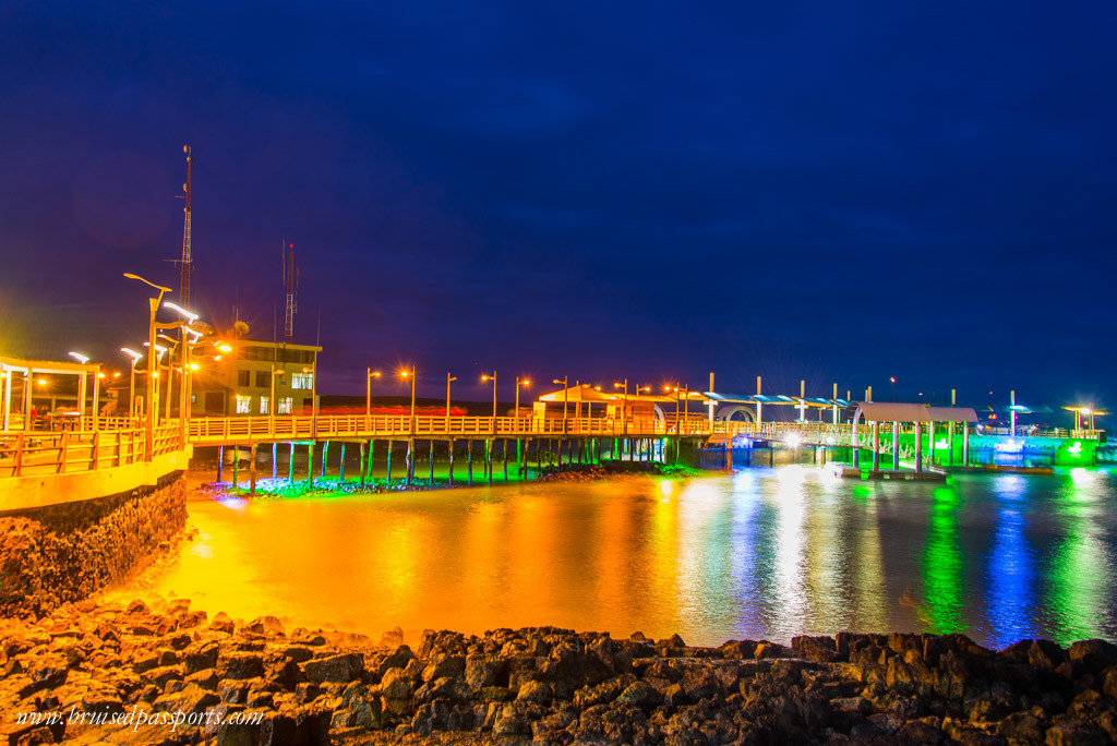 The Santa Cruz harbour Galapagos at dusk