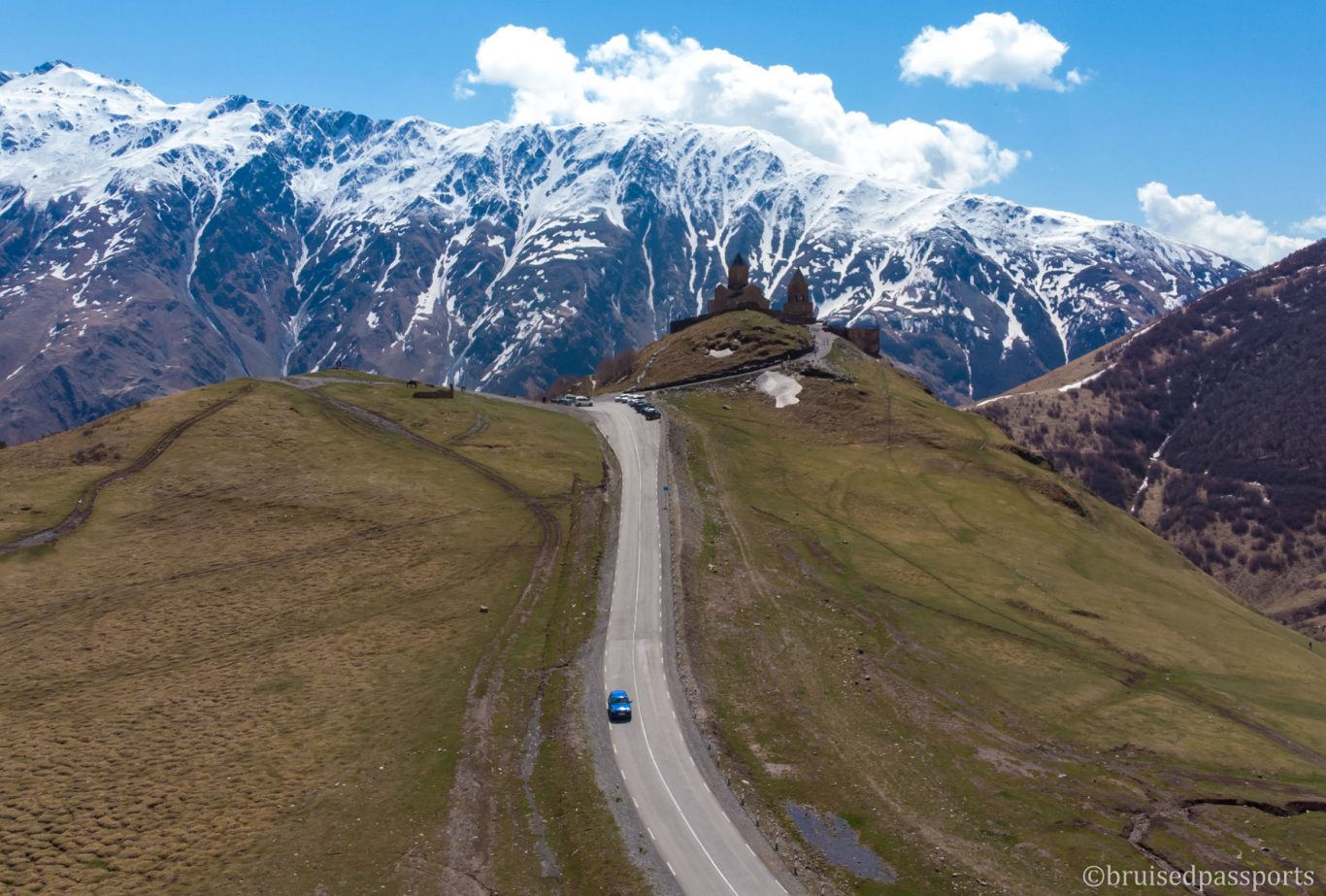 Gergeti church road in Georgia 