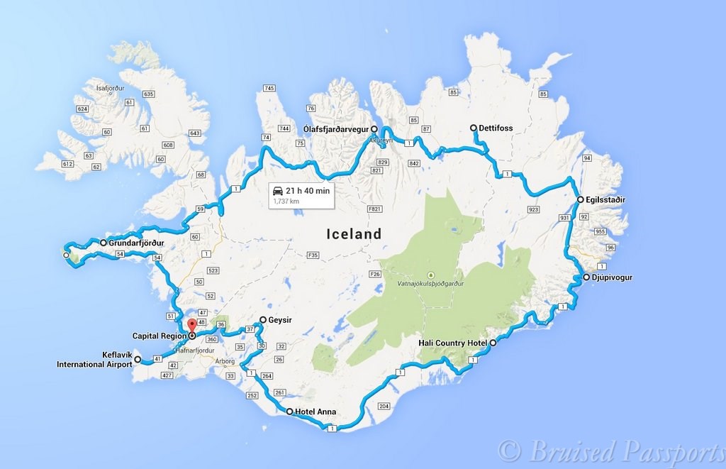 Iceland road trip map