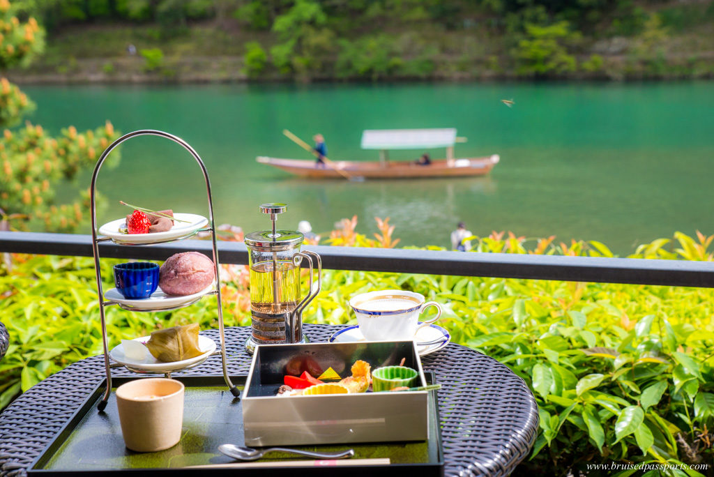 Japanese high tea at Suiran Kyoto overlooking Hozu river