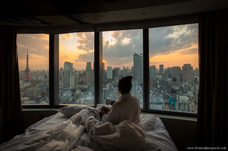 sunset from artist room in Park Hotel Tokyo