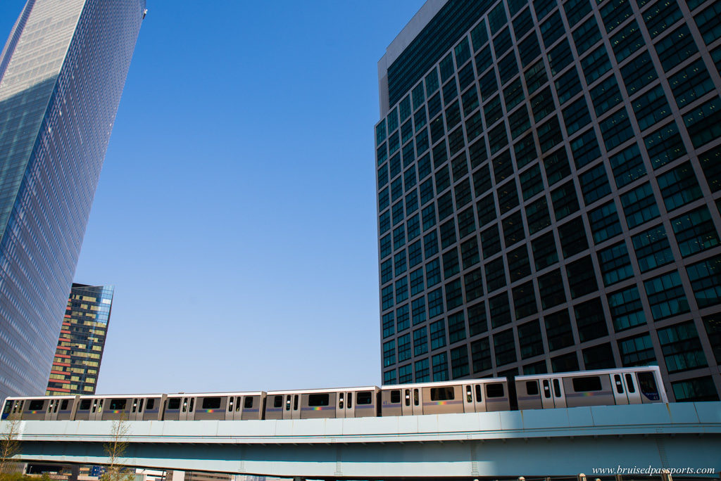 Tokyo mono rail passing between Tokyo's skyline