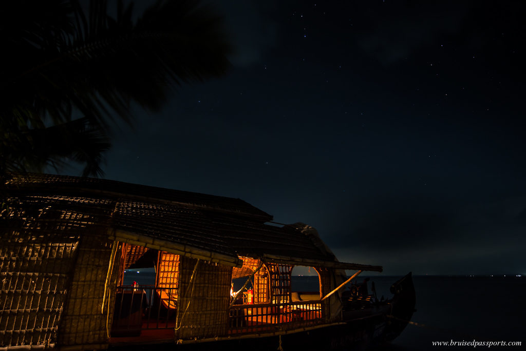 Kerala backwaters houseboat night sky