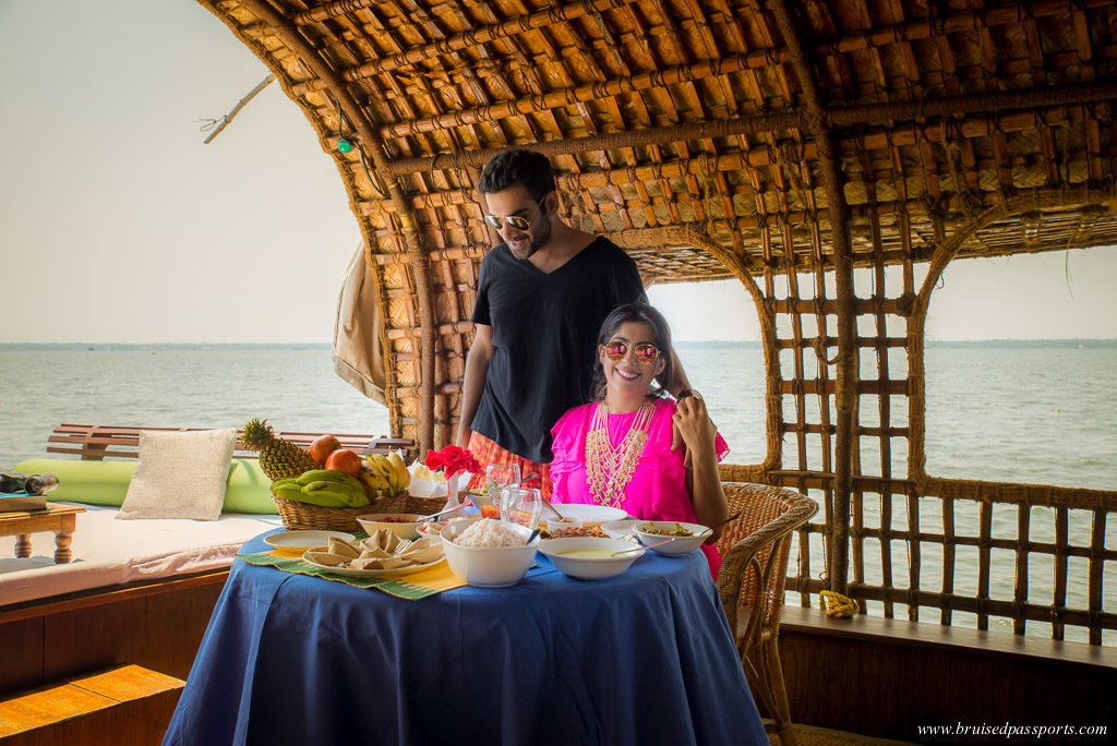 Lunch on board our houseboat in Kerala 