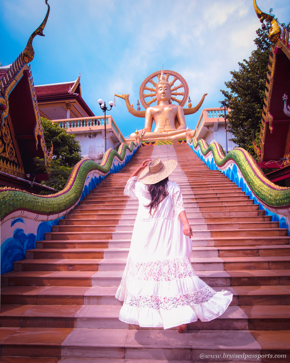 Girl in a Flowing dress at Giant Buddha in Koh Samui