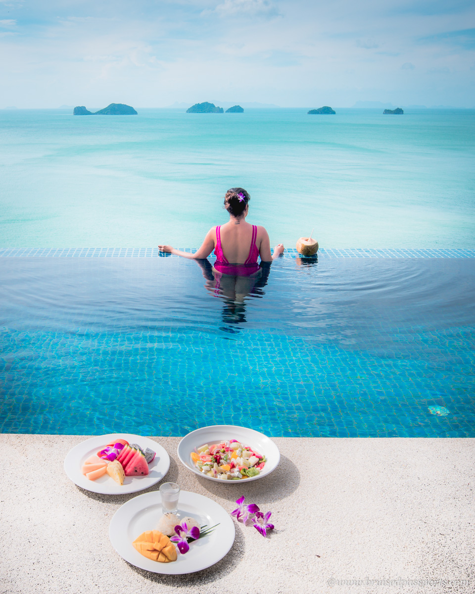 Savi in infinity pool at Conrad Koh Samui