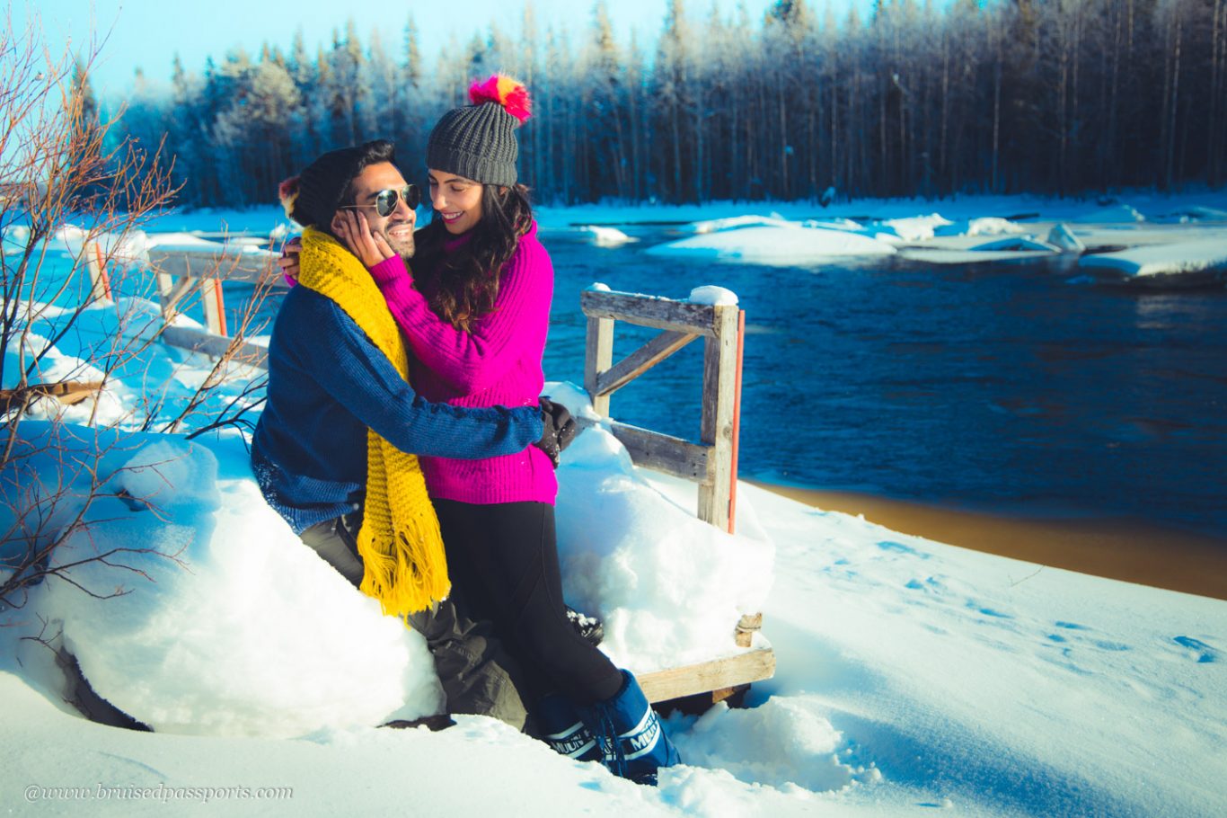 Couple in woodland near Rovaniemi