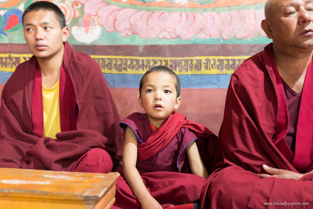 monk at the morning prayers at Thiksey Monastery Ladakh