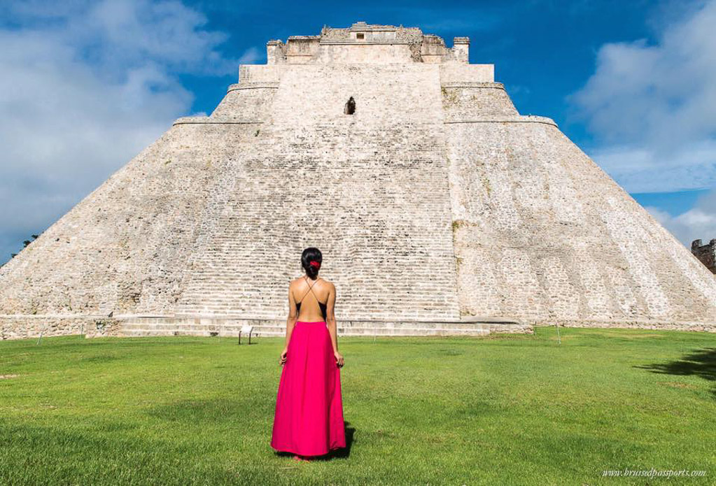 Girl at ruins of Uxmal near Merida