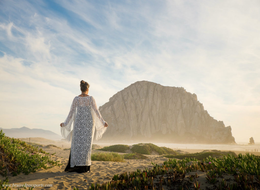 Girl at morro rock Morro Bay road trip california