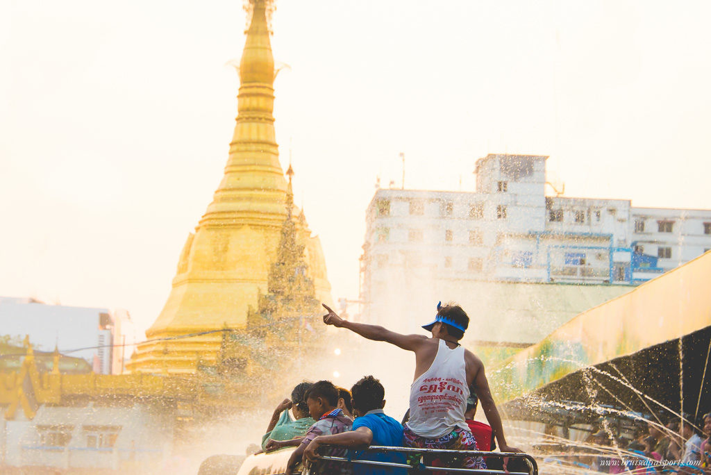 Revelry at the Thingyan Water Festival in Yangon, Myanmar