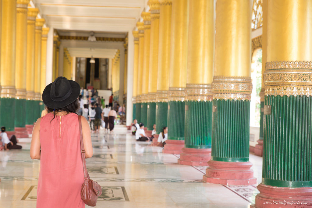 girl in Shwedagon Pagoda complex in Yangon, Myanmar