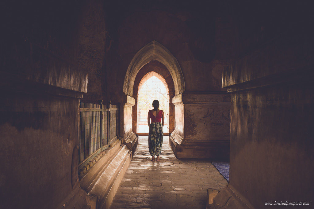 Girl in temple in Bagan planning a trip to Myanmar tips