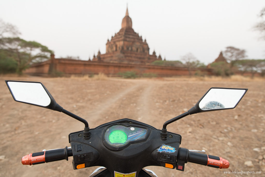 an e scooter to get around Bagan on our trip in Myanmar