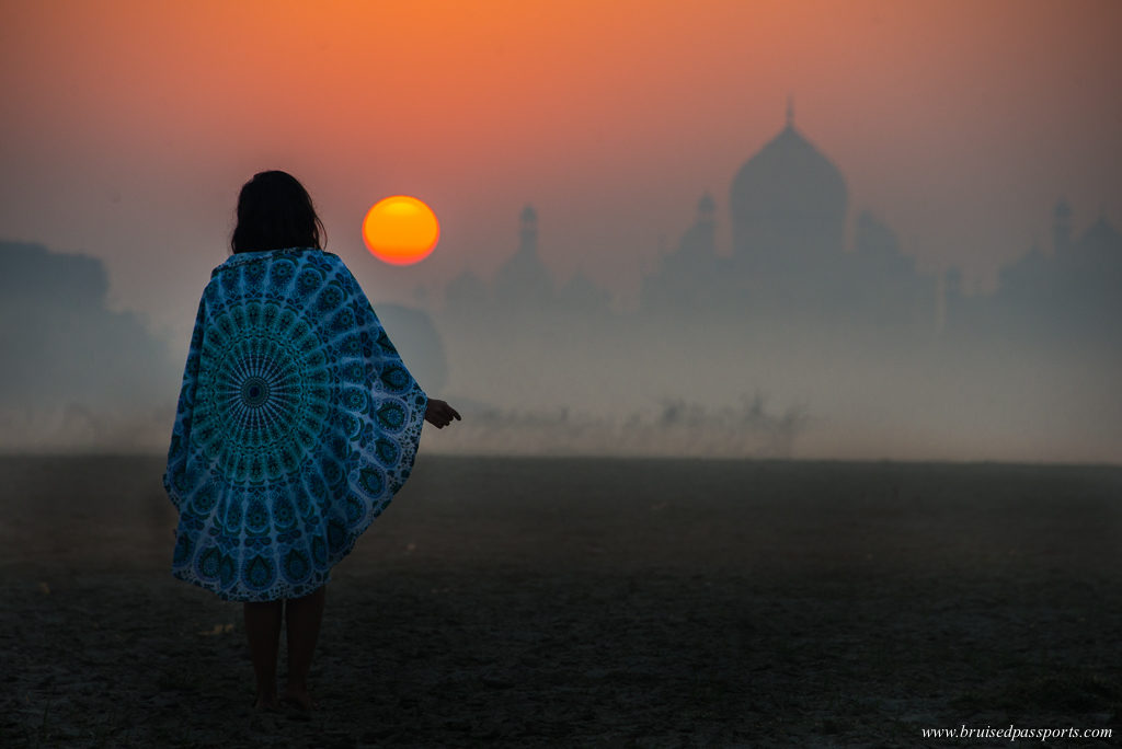 Sunrise behind the Taj Mahal from Hathi Ghat