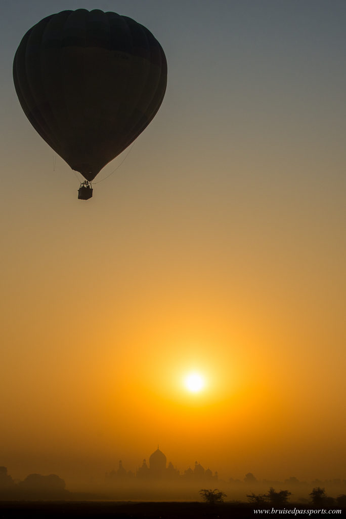 Hot air balloon over Taj Mahal Agra India