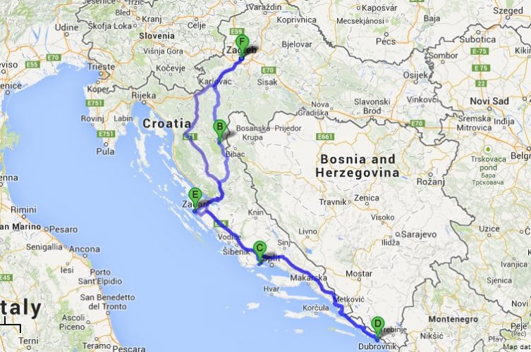 Croatia Road Trip Route