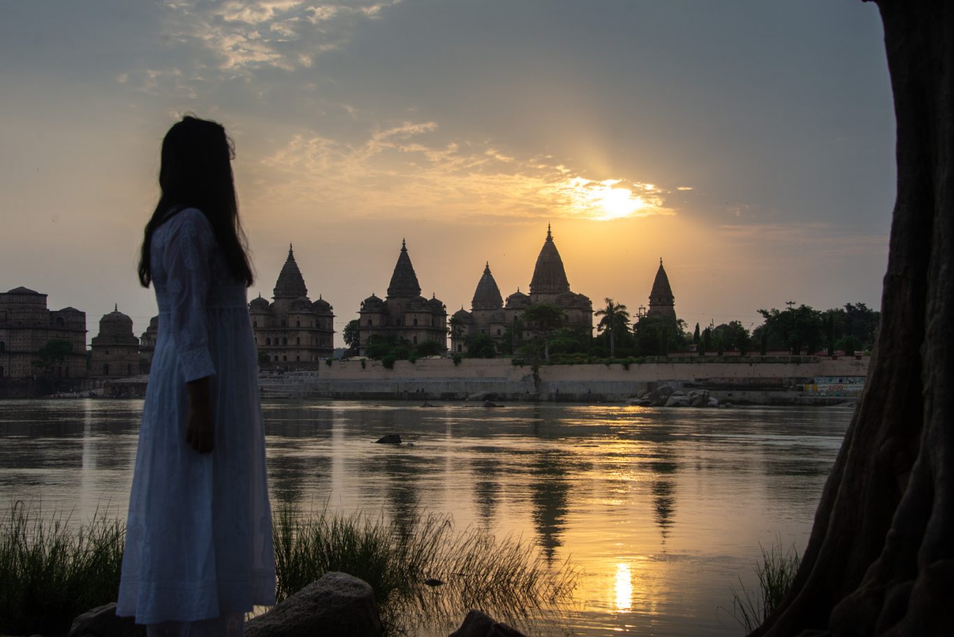 sunset across betwa river orchha