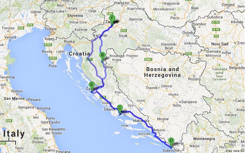 Croatia Road Trip Route